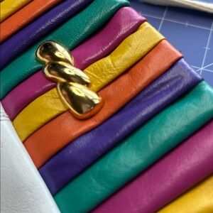 Fay vintage clutch/shoulder bag no material ID Rainbow stripe gold embellishment